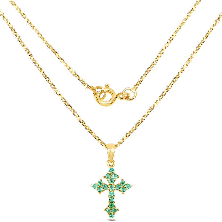 14K Yellow Gold Plated 1.05 Carat Genuine Zambian Emerald .925 Sterling Silver Pendant