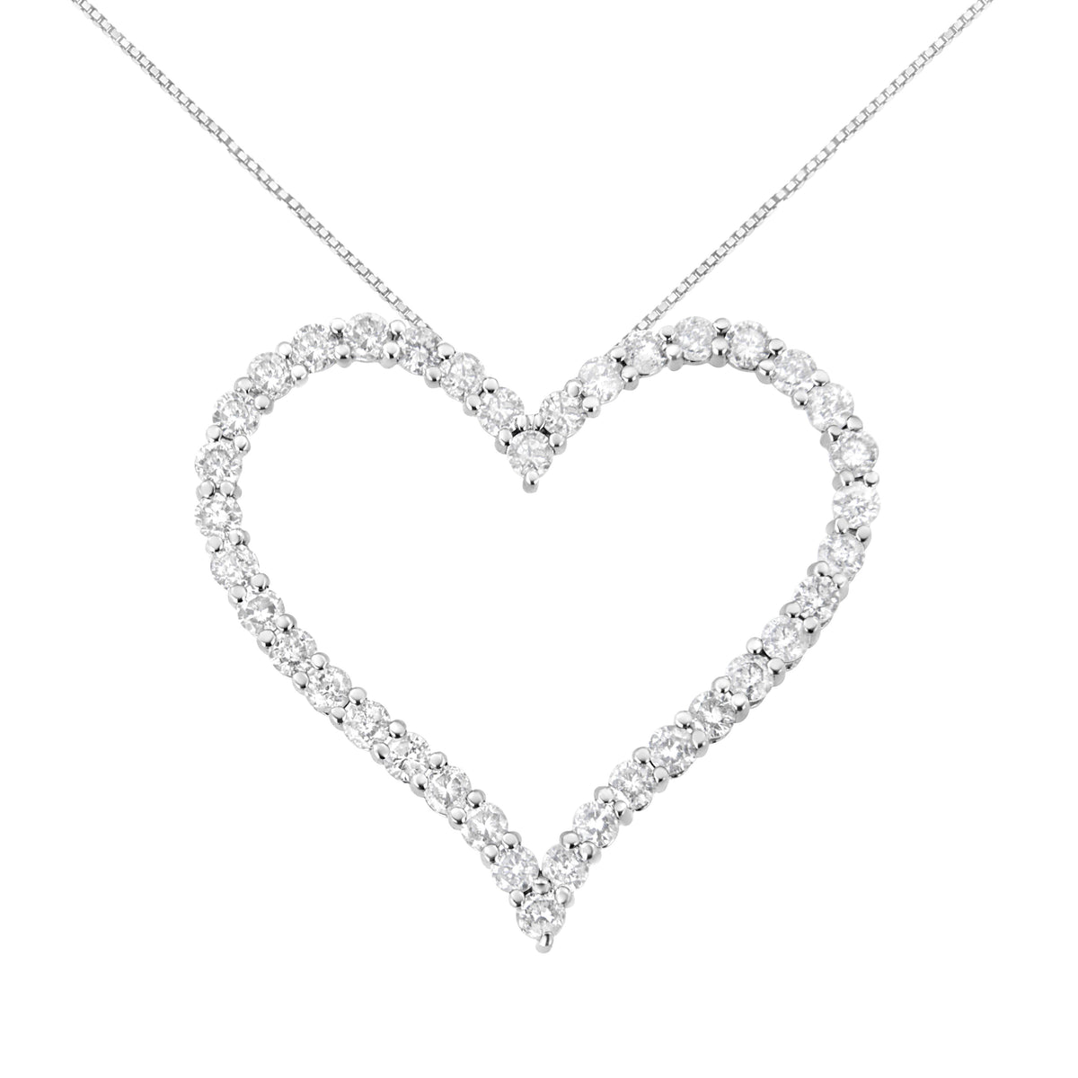 .925 Sterling Silver 3.0 cttw Round-Cut Diamond Open Heart Pendant Necklace (I-J Color, I2-I3 Clarity) - 18