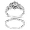 .925 Sterling Silver 1/3 Cttw Diamond 7 Stone Cluster and Halo Engagement Ring and Wedding Band Set (I-J Color, I1-I2 Clarity) - Size 7