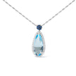 18K White Gold 3/8 Cttw Pave Set Diamond and Sky Blue Topaz and Blue Sapphire Gemstone Floral Teardrop Halo 18