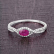 0.40 Carat Genuine Ruby and White Diamond 14K White Gold Ring