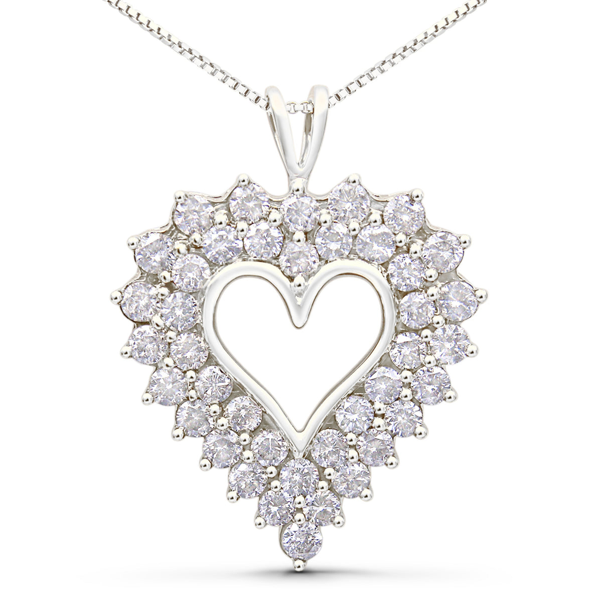 925 Sterling Silver 4.0 Cttw Diamond Two Row Open Heart 18