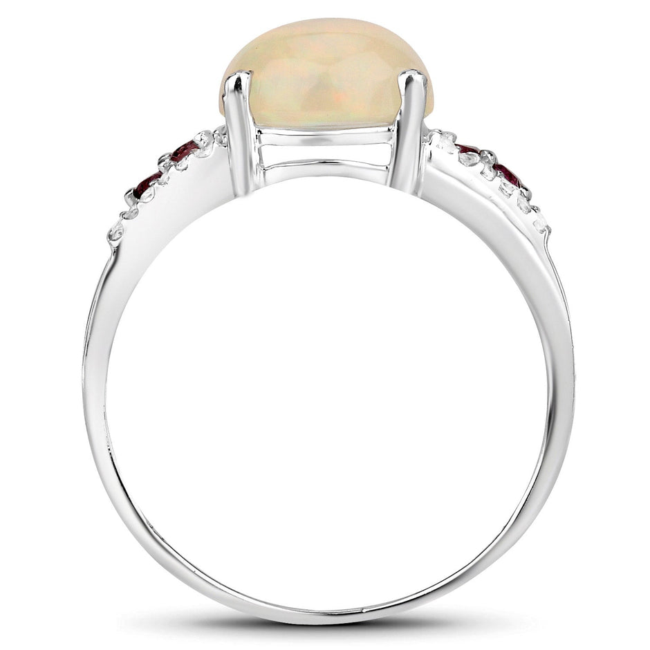 2.05 Carat Genuine Ethiopian Opal, Pink Tourmaline and White Topaz .925 Sterling Silver Ring