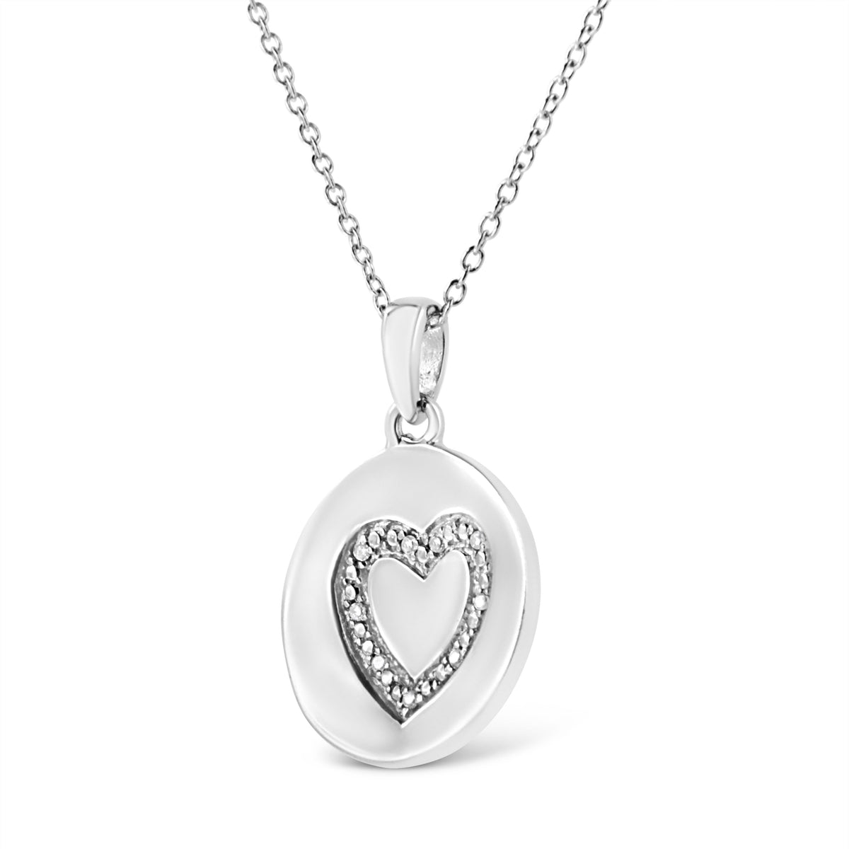 .925 Sterling Silver Prong-Set Diamond Accent Heart Emblemed 18