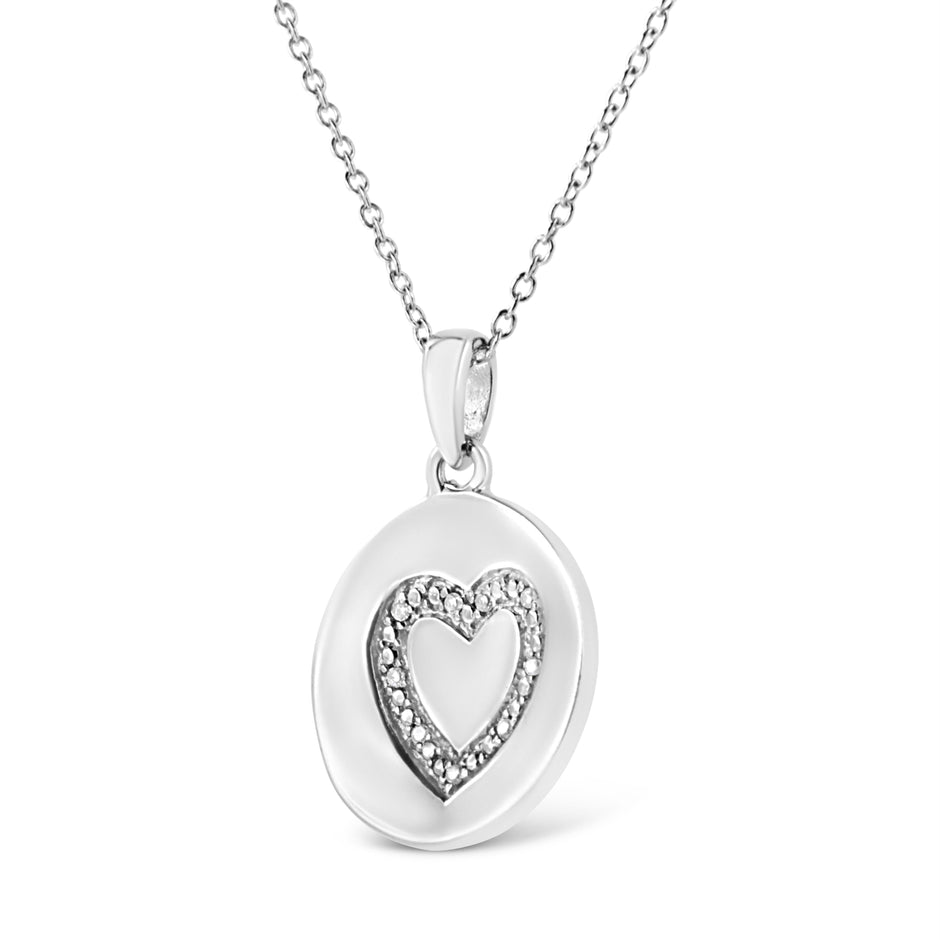 .925 Sterling Silver Prong-Set Diamond Accent Heart Emblemed 18