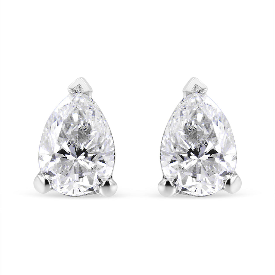 14K White Gold 1/2 Cttw Pear Shape Solitaire Lab Grown Diamond Stud Earrings (F-G Color, VS2-SI1 Clarity)