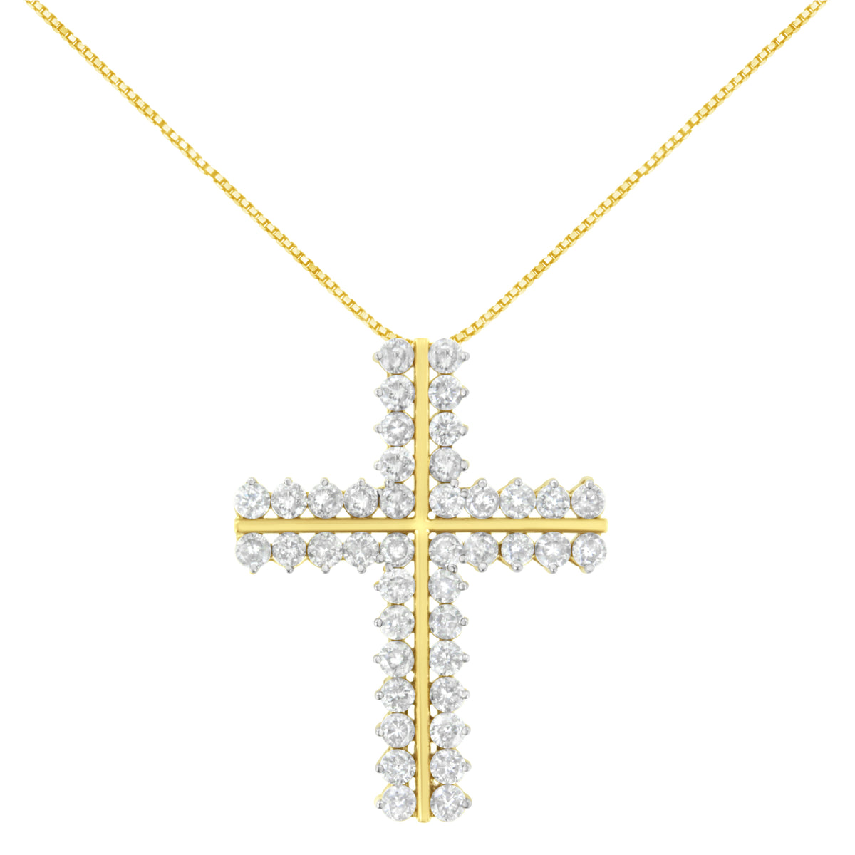 10K Yellow Gold 4.0 Cttw Diamond Two Row Cross 18