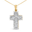 14K Yellow Gold 2.0 Cttw Multi-Row Diamond Cross Pendant Necklace