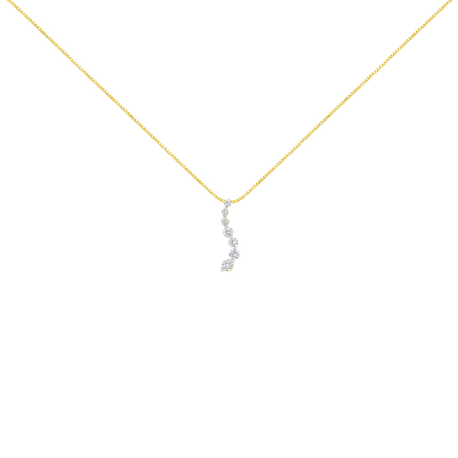 AGS Certified 14K Yellow Gold 2.0 Cttw Baguette and Brilliant Round-Cut Diamond Journey 18