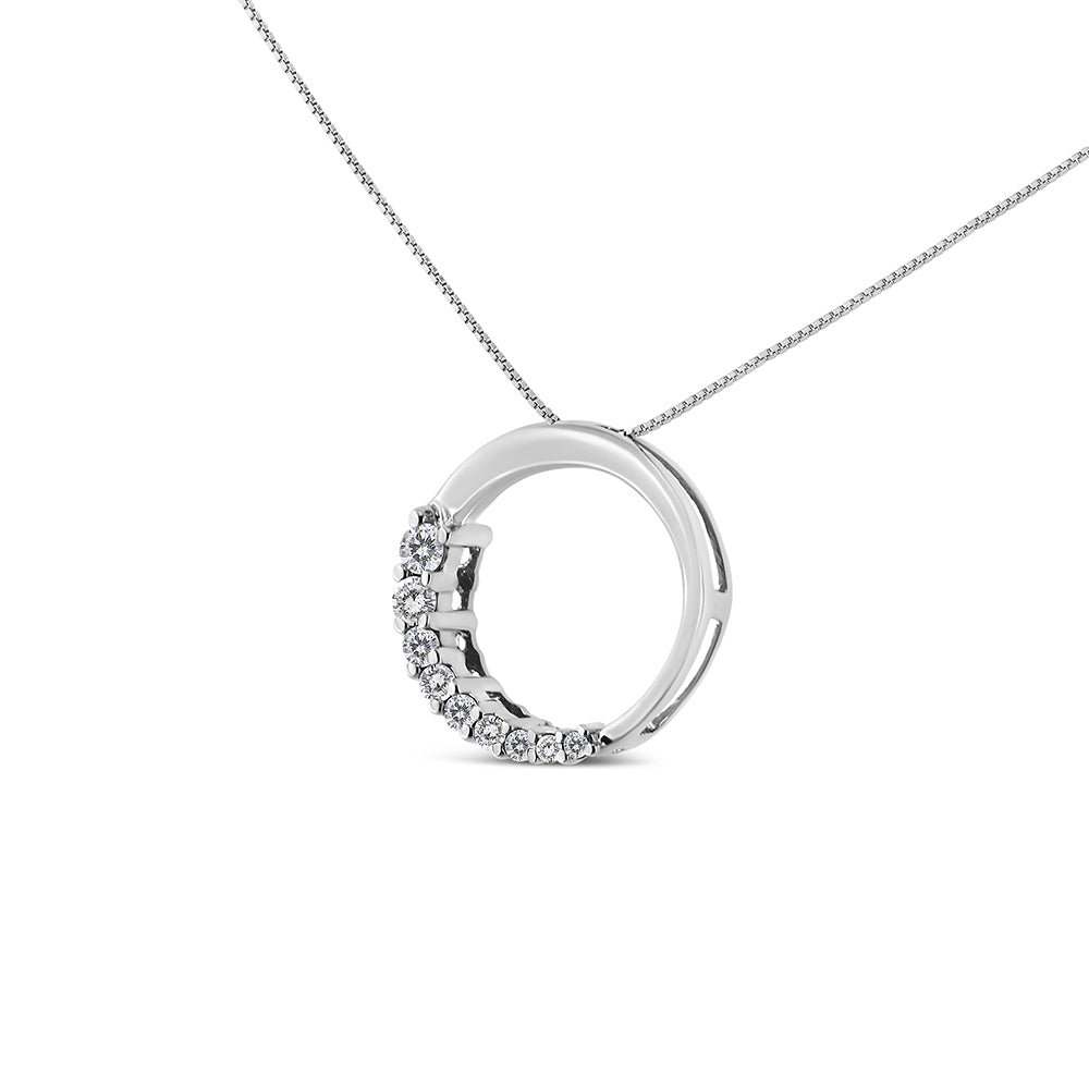 14K White Gold 1/4 Cttw Round-Cut Graduating Diamond Open Circle Hoop 18