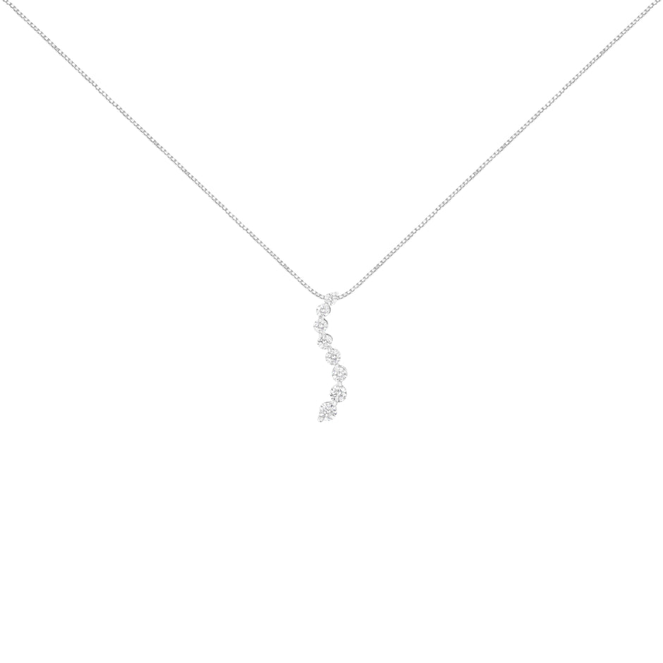 14K White Gold 3.0 Cttw Round-Brilliant & Baguette Cut Diamond S Shaped Graduated 18