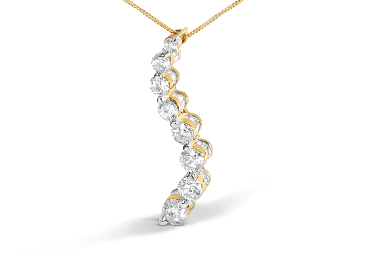 AGS Certified 14k Yellow Gold 3.0 Cttw Baguette and Brilliant Round-Cut Diamond Journey 18