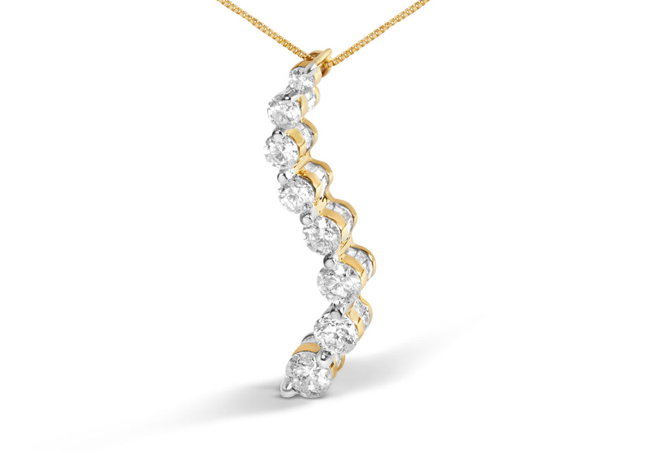 AGS Certified 14k Yellow Gold 3.0 Cttw Baguette and Brilliant Round-Cut Diamond Journey 18