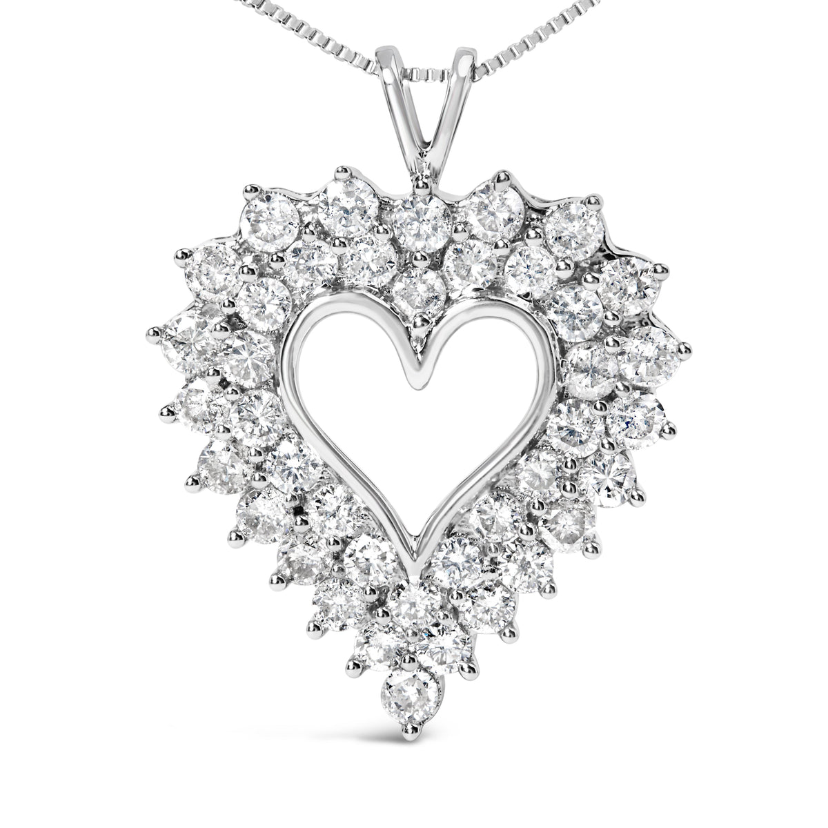 925 Sterling Silver 4.0 Cttw Diamond Two Row Open Heart 18