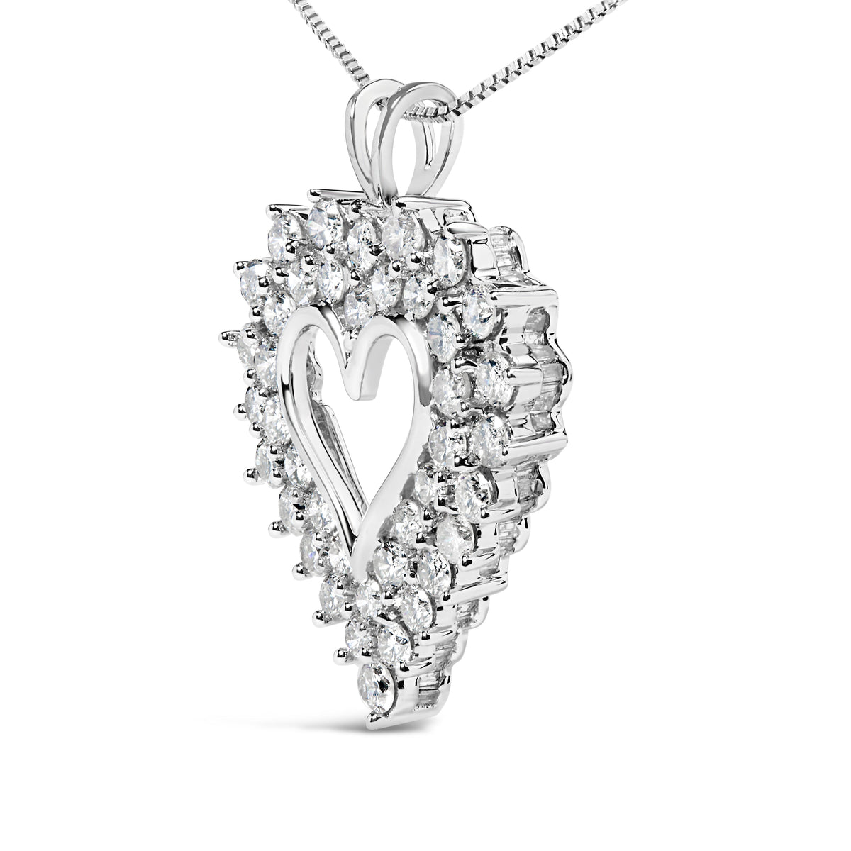 925 Sterling Silver 4.0 Cttw Diamond Two Row Open Heart 18