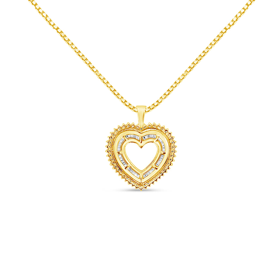 14K Yellow Gold Plated .925 Sterling Silver 1.0 Cttw Round and Baguette-Cut Diamond Composite Hearth 18