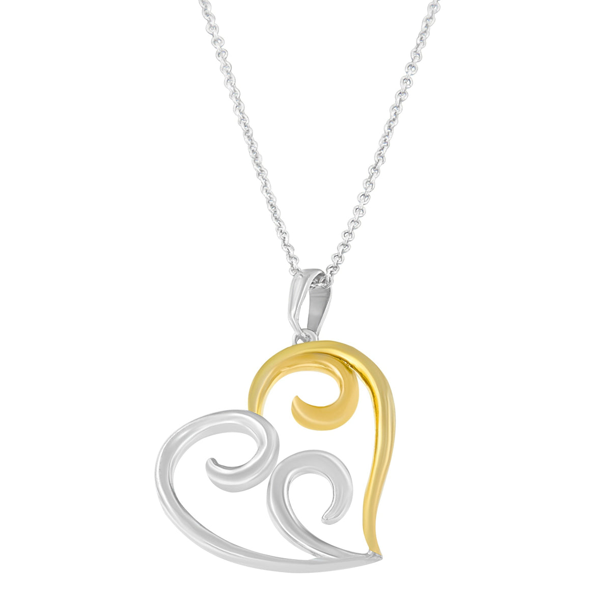 10K Yellow Gold Over .925 Sterling Silver Open Heart with Swirls 18