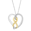 14K Gold and Silver Heart Bow Pendant Necklace
