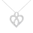 14K White Gold 1/4 cttw Round Cut Diamond Heart and Ribbon Center Pendant Necklace (H-I, I1-I2)