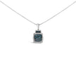 .925 Sterling Silver 1/2 Cttw Blue Diamond with White Diamond Halo Block Pendant Necklace