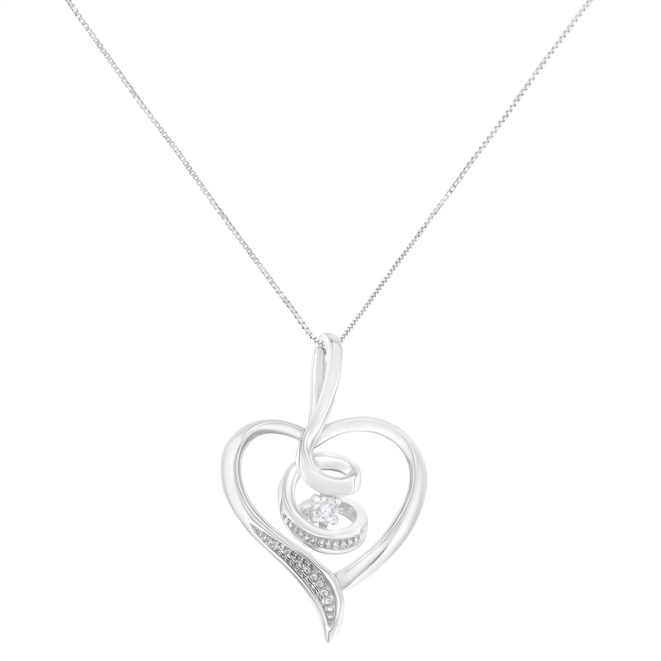 Espira 10K White Gold .03 Cttw Diamond-Accented Round-Cut Diamond Swirl Open Heart 18