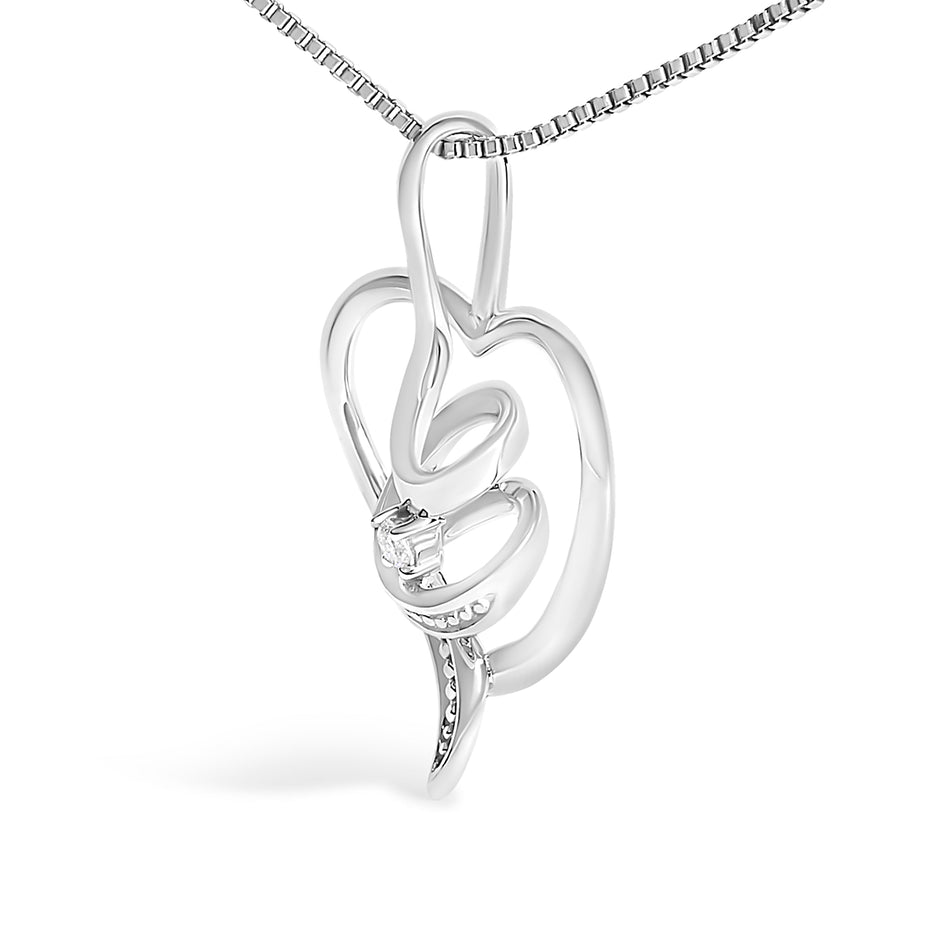 Espira 10K White Gold .03 Cttw Diamond-Accented Round-Cut Diamond Swirl Open Heart 18