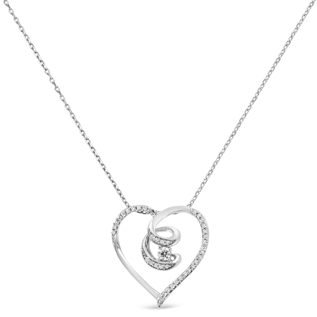 .925 Sterling Silver 1/4 Cttw Brilliant-Cut Diamond Open Heart Twisted Awareness Ribbon 18
