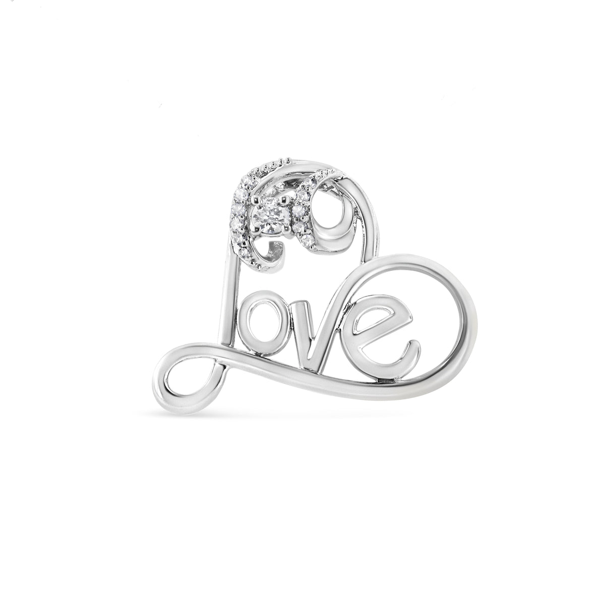 .925 Sterling Silver 1/6 Cttw Round Brilliant-Cut Diamond Accented Open Heart with Love 18