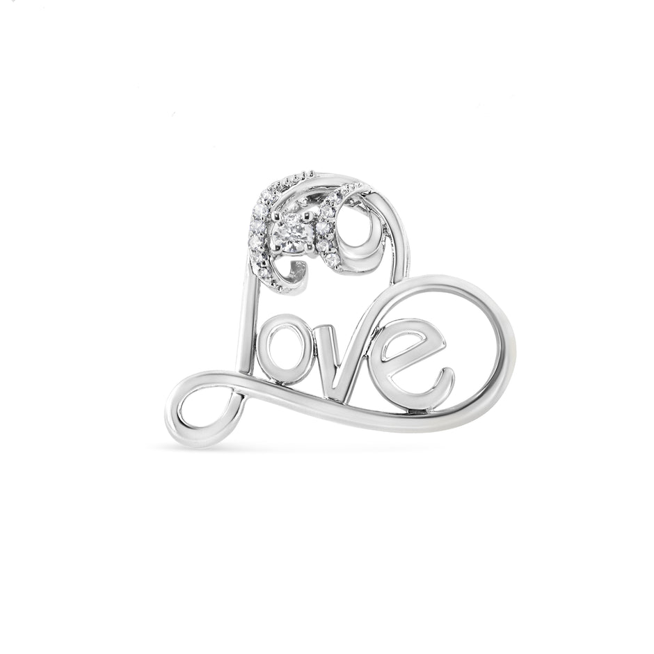 .925 Sterling Silver 1/6 Cttw Round Brilliant-Cut Diamond Accented Open Heart with Love 18