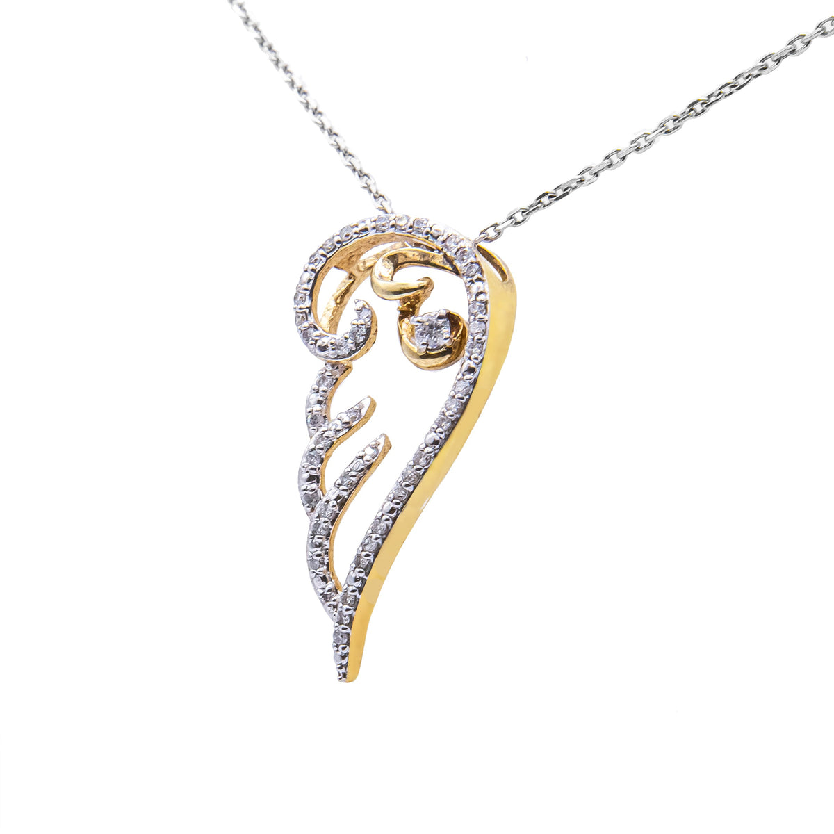10K Yellow Gold over .925 Sterling Silver 1/4 Cttw Diamond Angel Wing 18