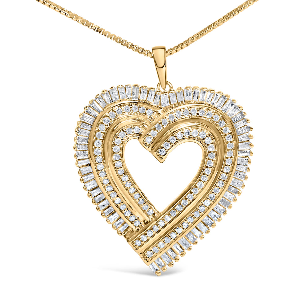14K Yellow Gold Plated .925 Sterling Silver 1/4 Cttw Round and Baguette-Cut Diamond Composite Heart 18