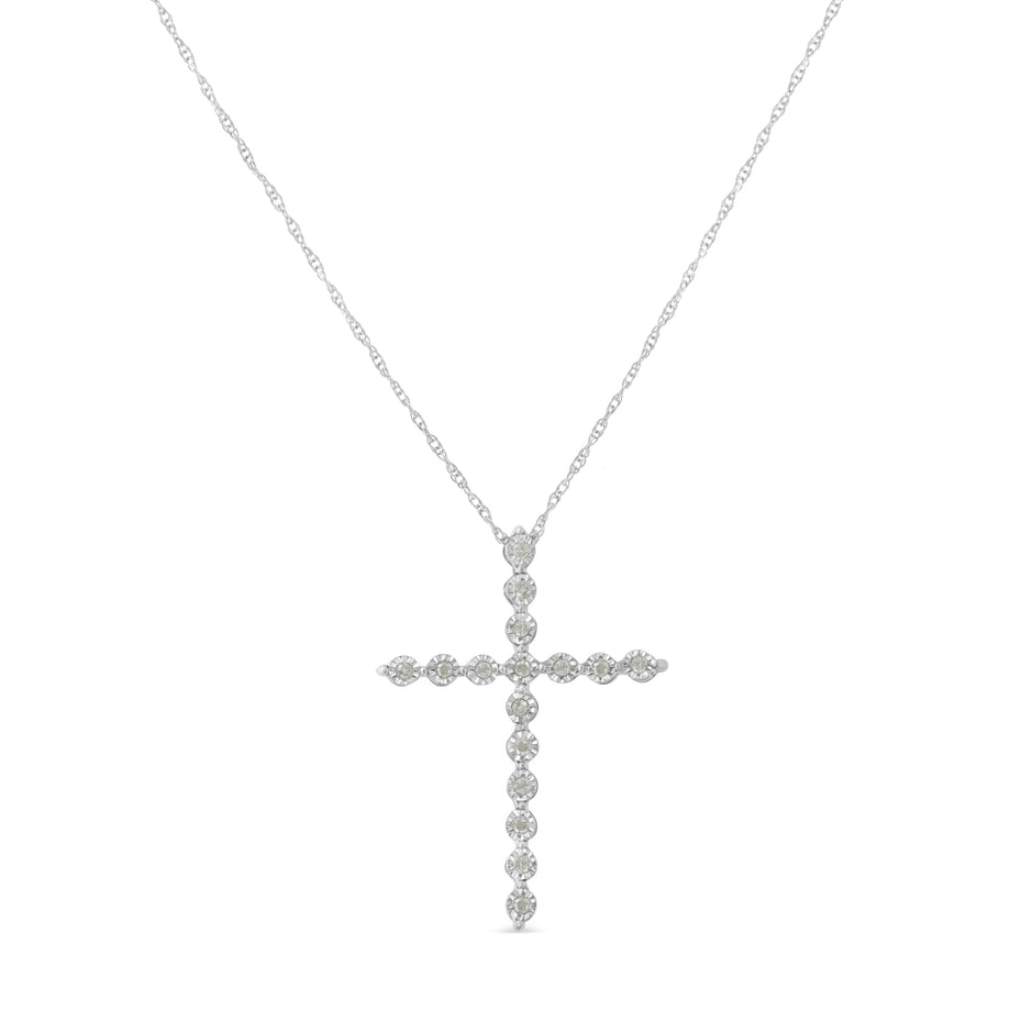 .925 Sterling Silver 1/6 Cttw Brilliant-Cut Diamond Miracle-Set Shared Prong Cross 18