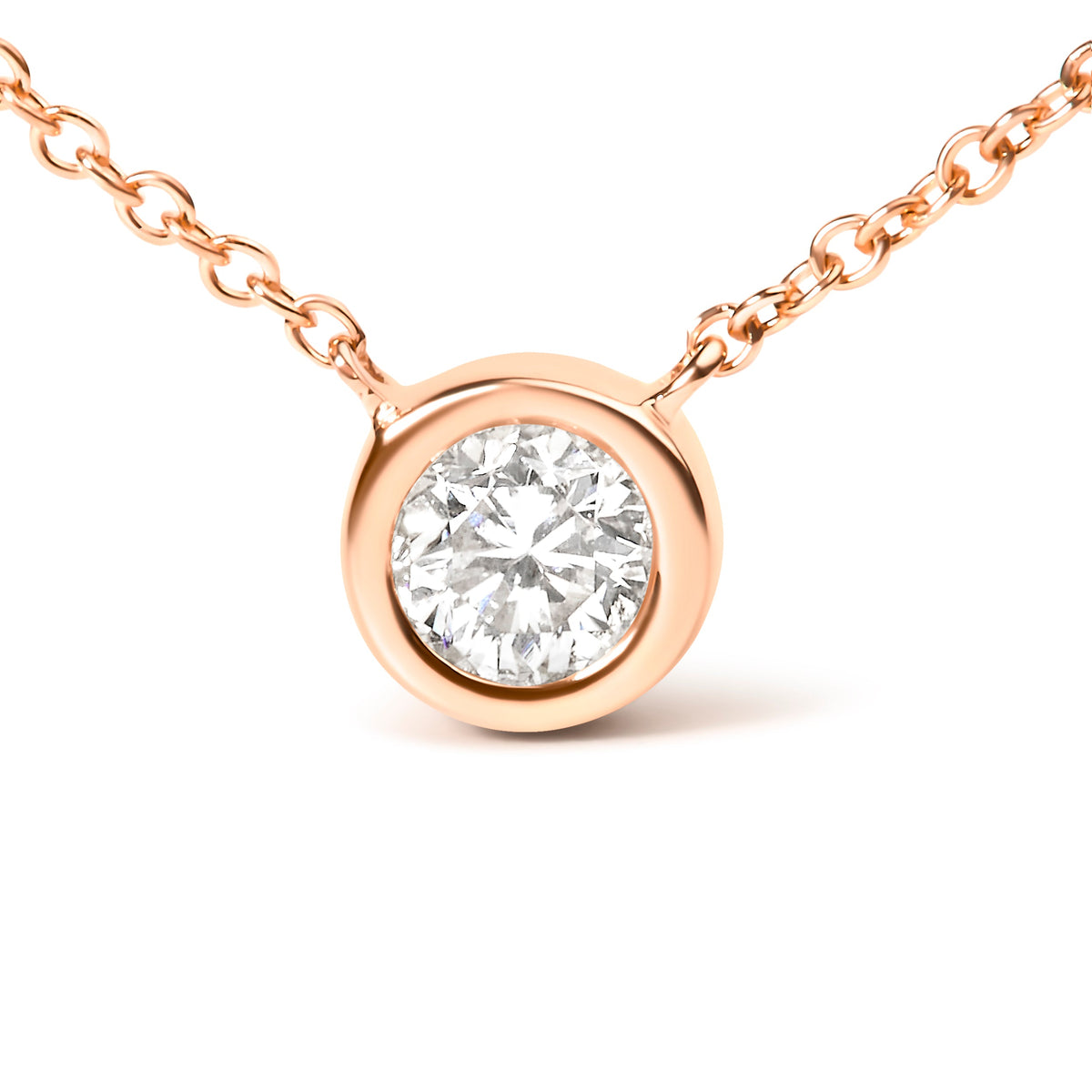 10K Rose Gold 1/5 Carat Round Brilliant-Cut Diamond Modern Bezel-Set Solitaire 16