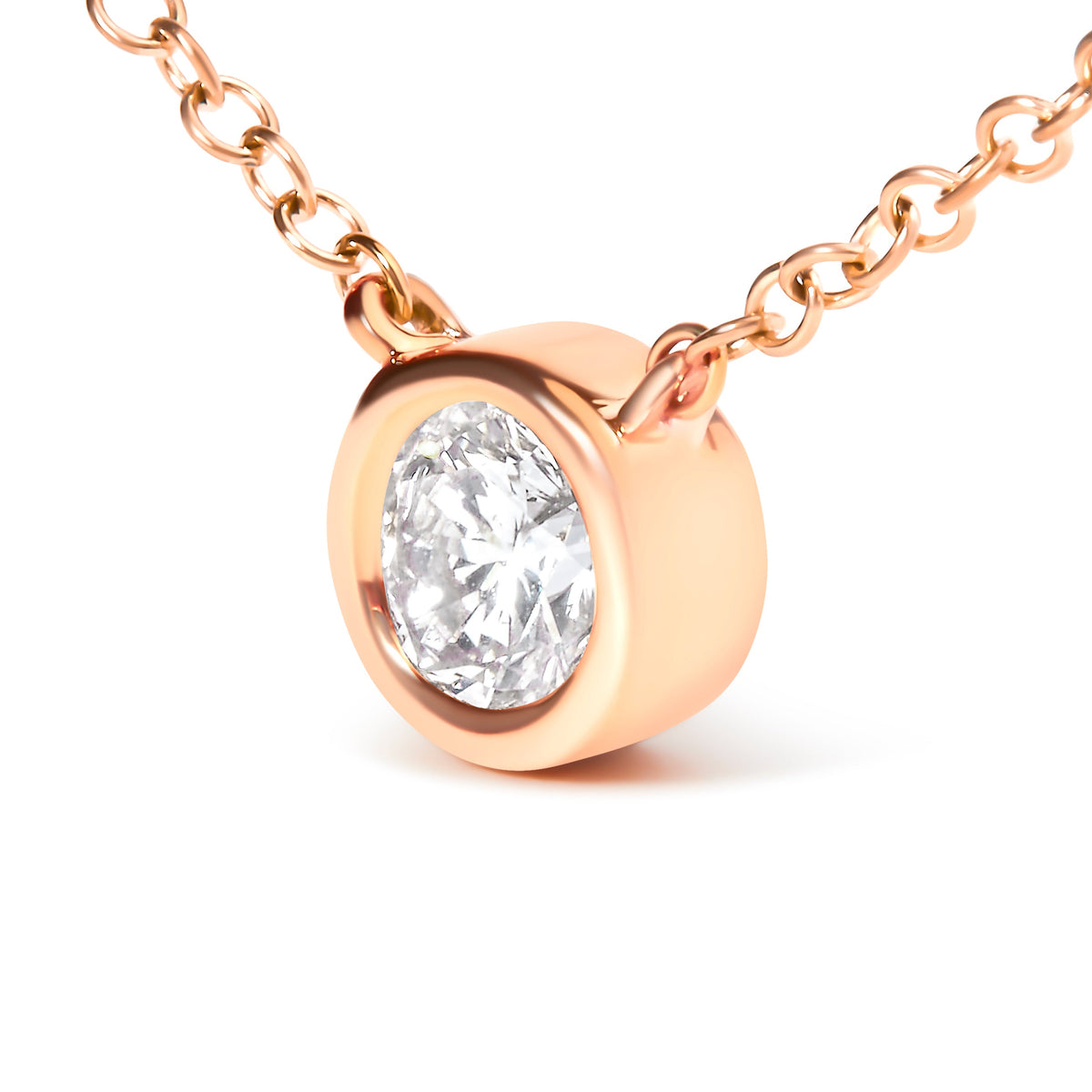 10K Rose Gold 1/5 Carat Round Brilliant-Cut Diamond Modern Bezel-Set Solitaire 16