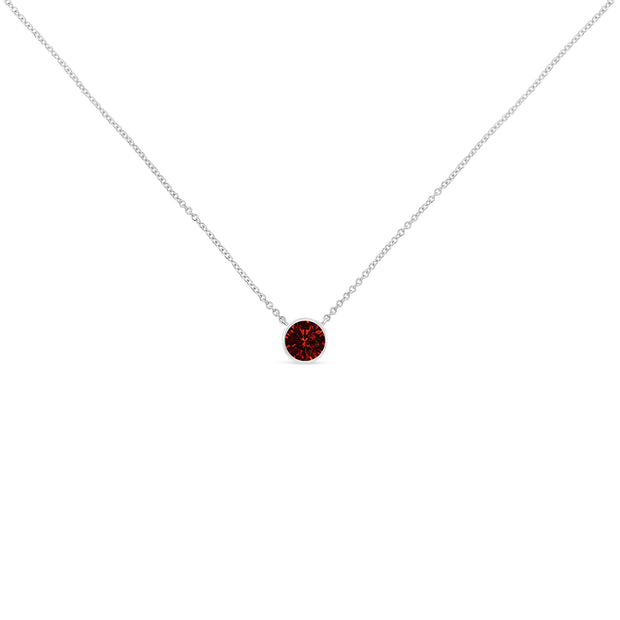 .925 Sterling Silver 3.5mm Red Garnet Gemstone Solitaire 18" Pendant Necklace