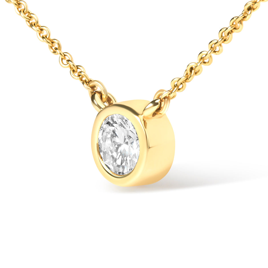 10K Yellow Gold 1/3 Carat Round Brilliant-Cut Diamond Modern Bezel-Set Solitaire 16