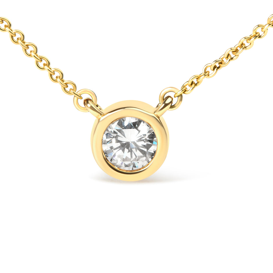 10K Yellow Gold 1/2 Carat Round Brilliant-Cut Diamond Modern Bezel-Set Solitaire 16