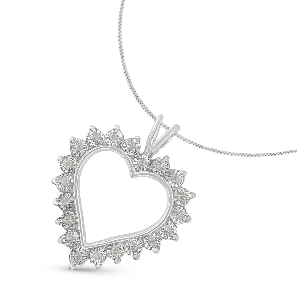 .925 Sterling Silver 1/4 Cttw Miracle Set Diamond Open Heart 18