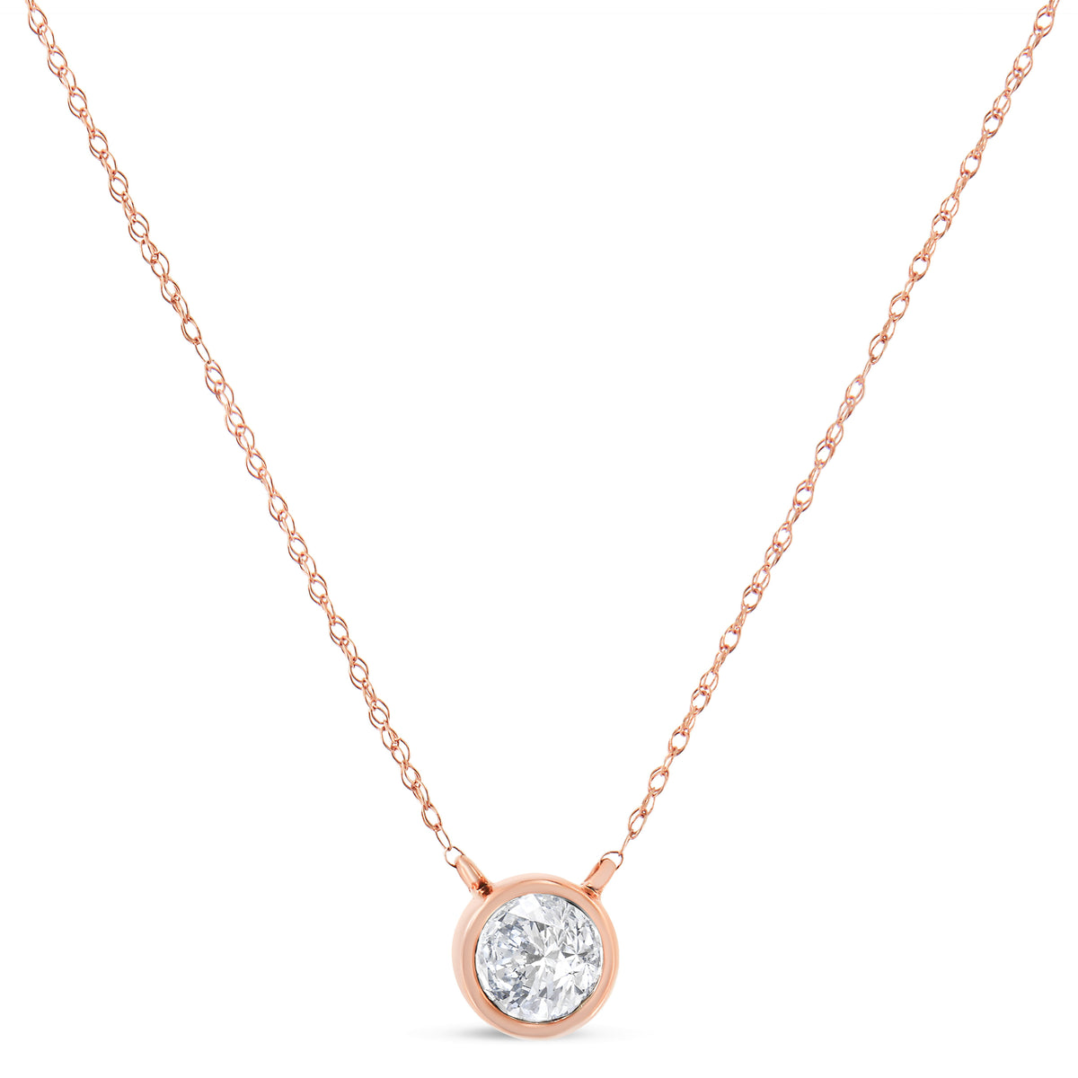 AGS Certified 10K Rose Gold 1/5 Cttw Bezel Set Round Diamond Solitaire 16-18