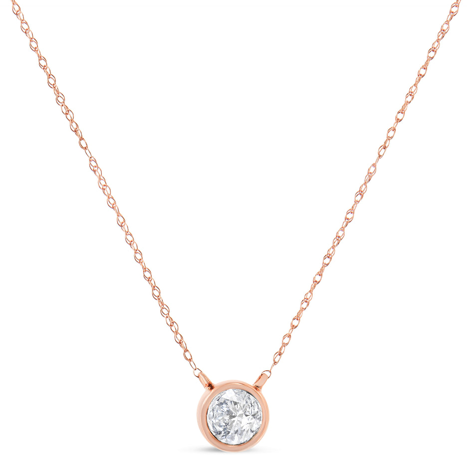 AGS Certified 10K Rose Gold 1/5 Cttw Bezel Set Round Diamond Solitaire 16-18