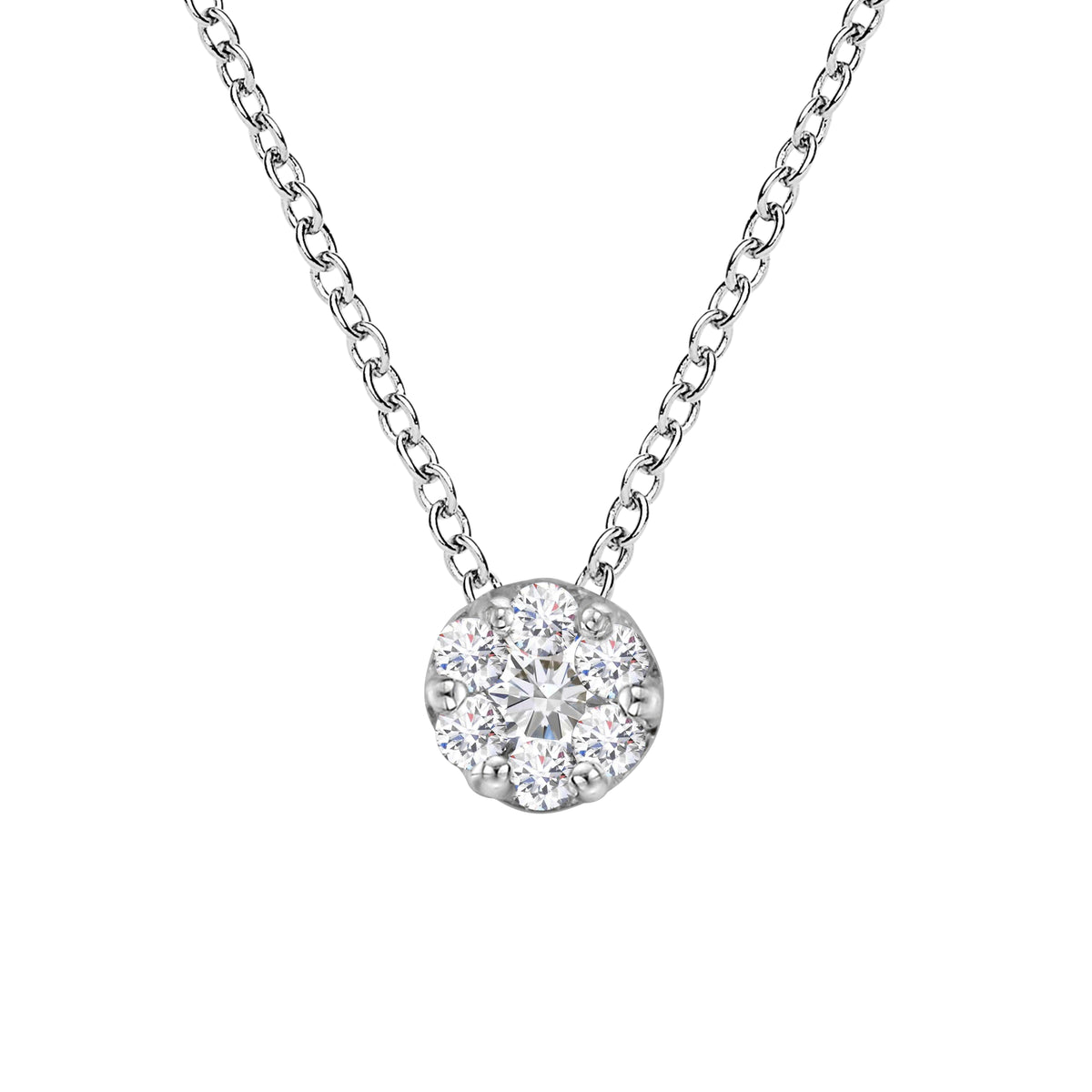 14K White Gold 1/4 Cttw Shared Prong Set Round-Ct Diamond 7 Stone Floral Cluster 18