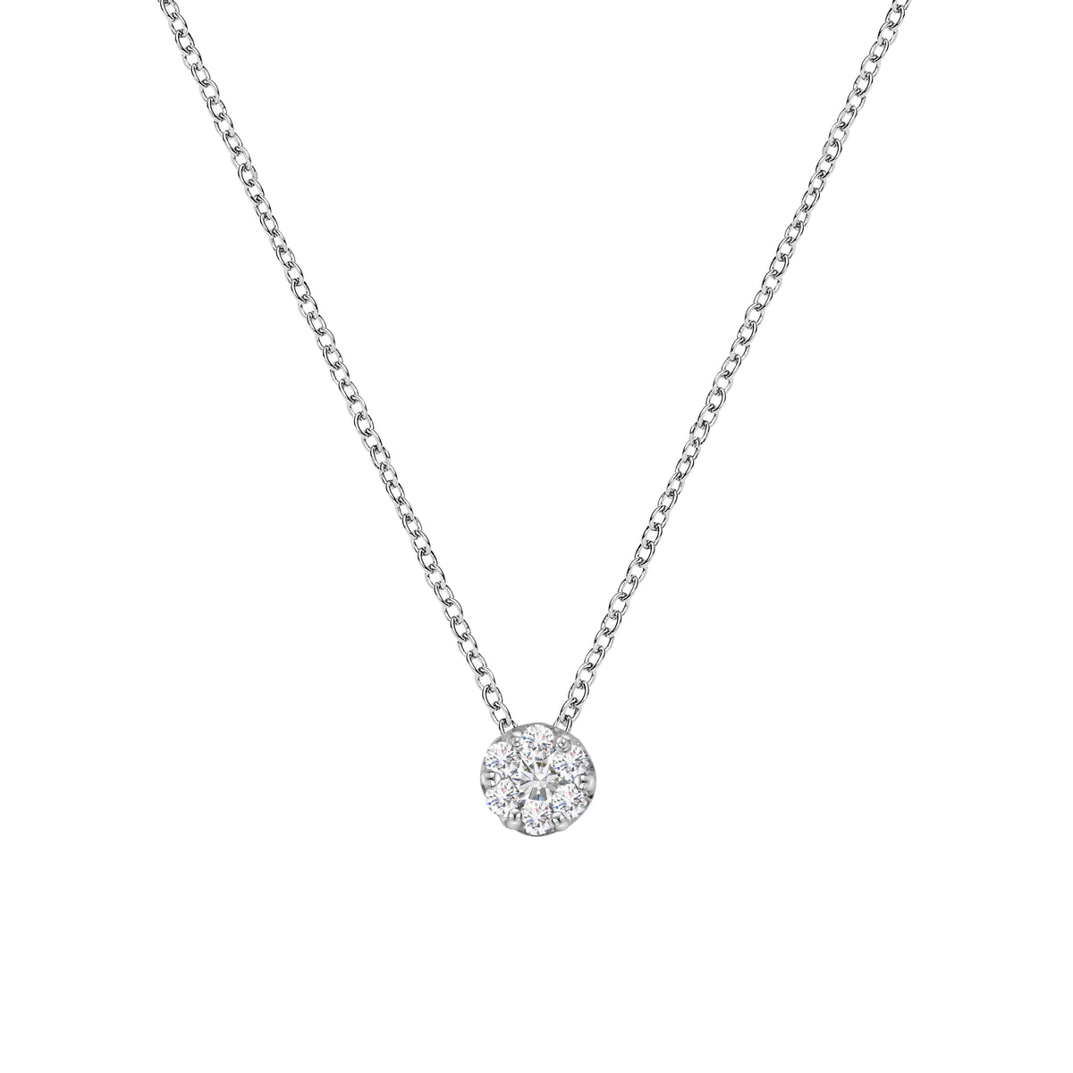 14K White Gold 1/4 Cttw Shared Prong Set Round-Ct Diamond 7 Stone Floral Cluster 18