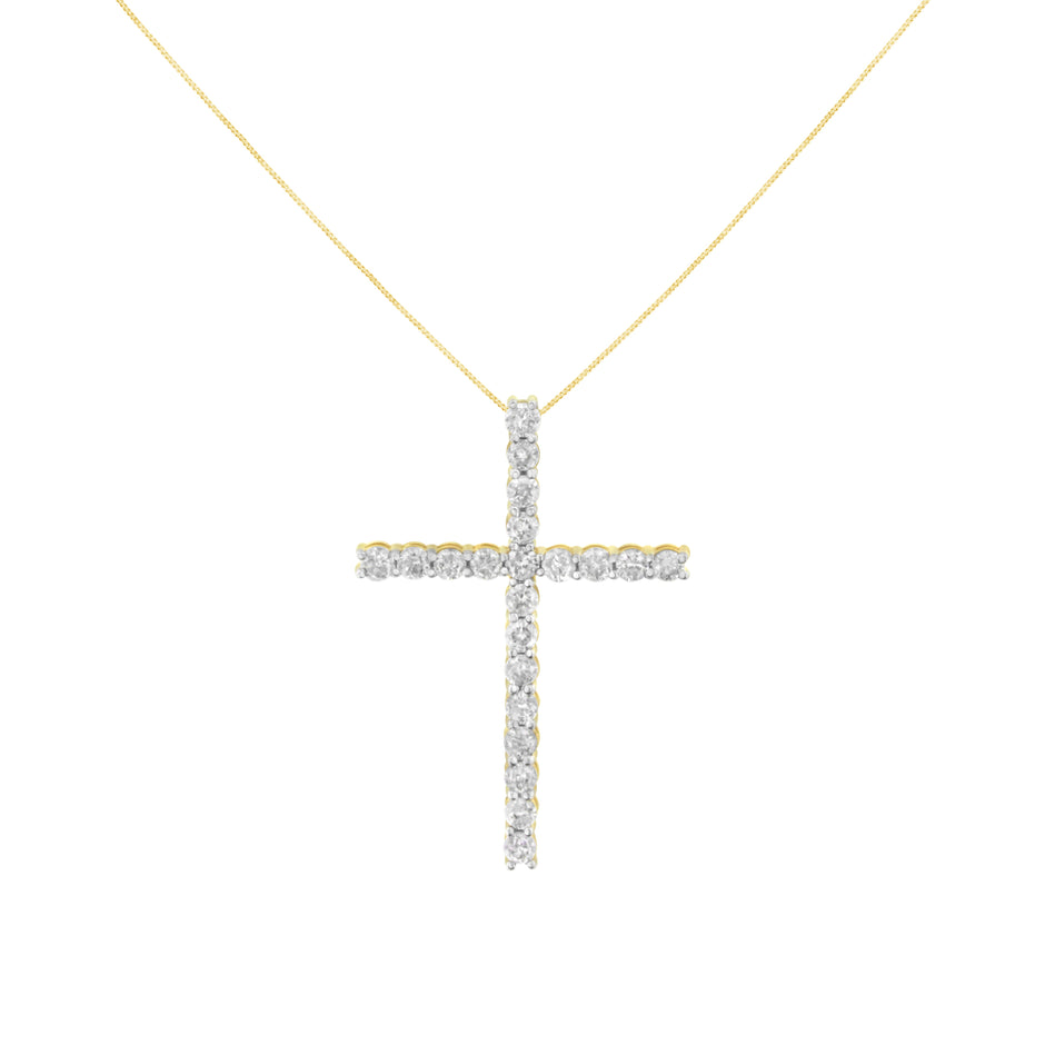 10K Yellow Gold Plated .925 Sterling Silver 4.0 Cttw Round Cut Diamond Cross Pendant Necklace (J-K Color, I1-I2 Clarity) - 18