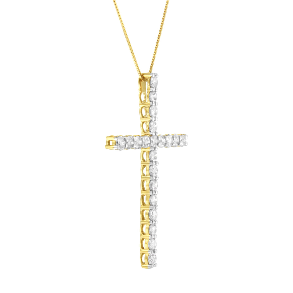 10K Yellow Gold Plated .925 Sterling Silver 4.0 Cttw Round Cut Diamond Cross Pendant Necklace (J-K Color, I1-I2 Clarity) - 18