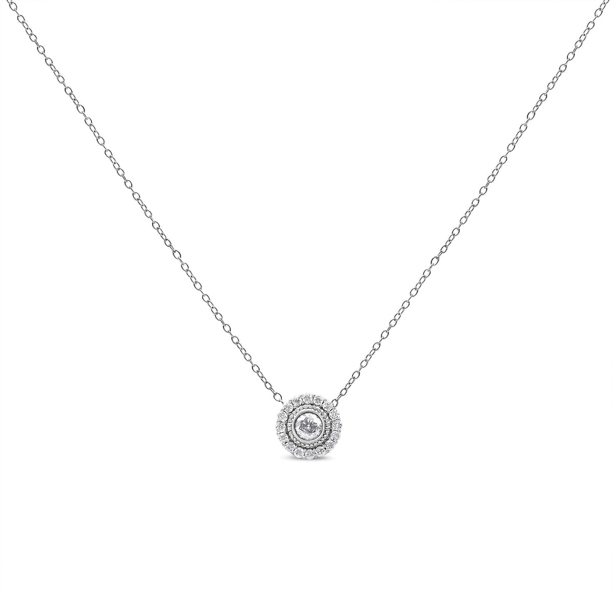 .925 Sterling Silver 1/2 Cttw Round Diamond Halo Circle Pendant 18