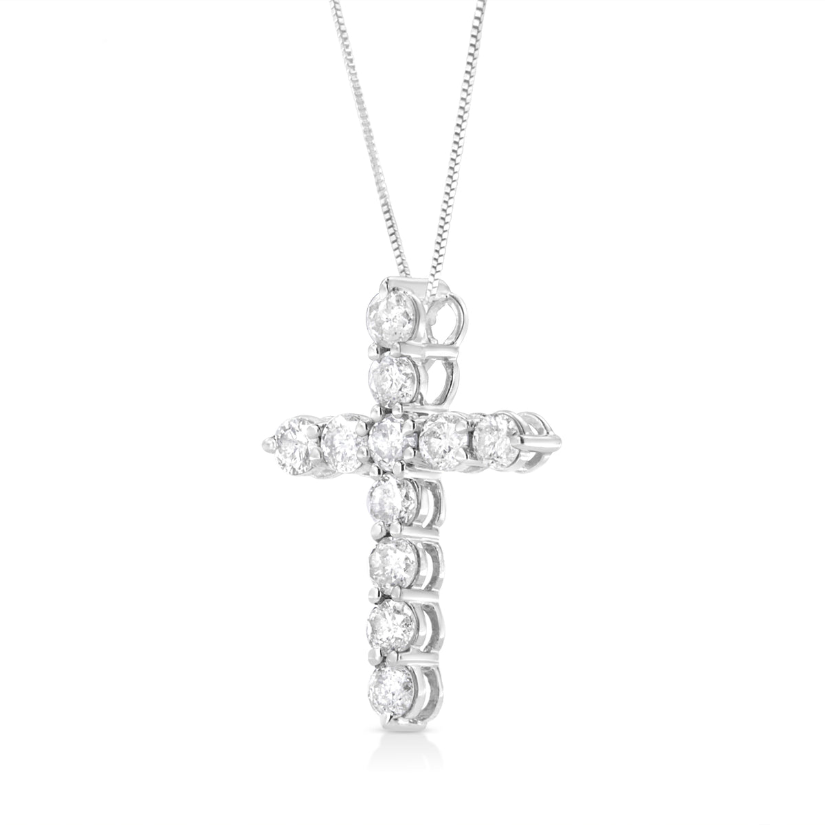 .925 Sterling Silver 1.0 Cttw Prong Set Round-Cut Diamond Cross 18