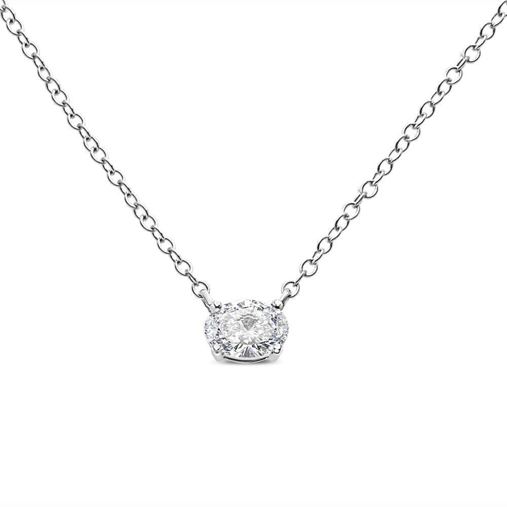 14K White Gold 1/2 Cttw Lab Grown Oval Shape Solitaire Diamond East West 18