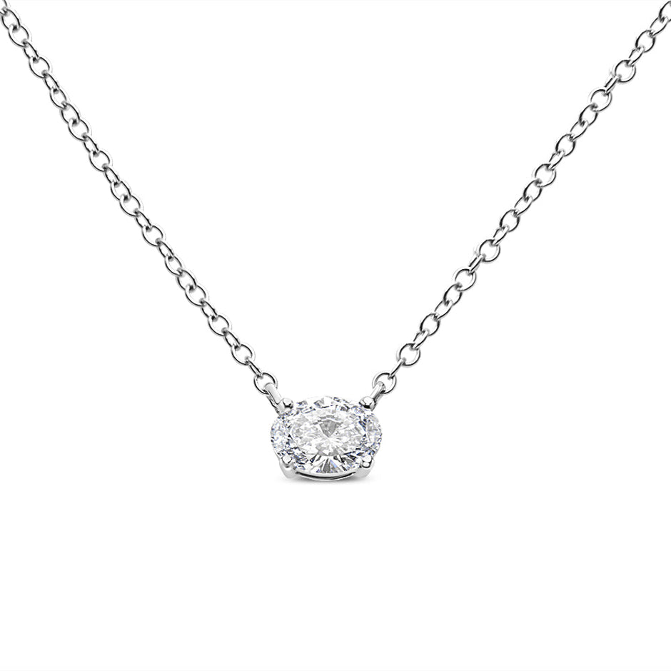 14K White Gold 1/2 Cttw Lab Grown Oval Shape Solitaire Diamond East West 18