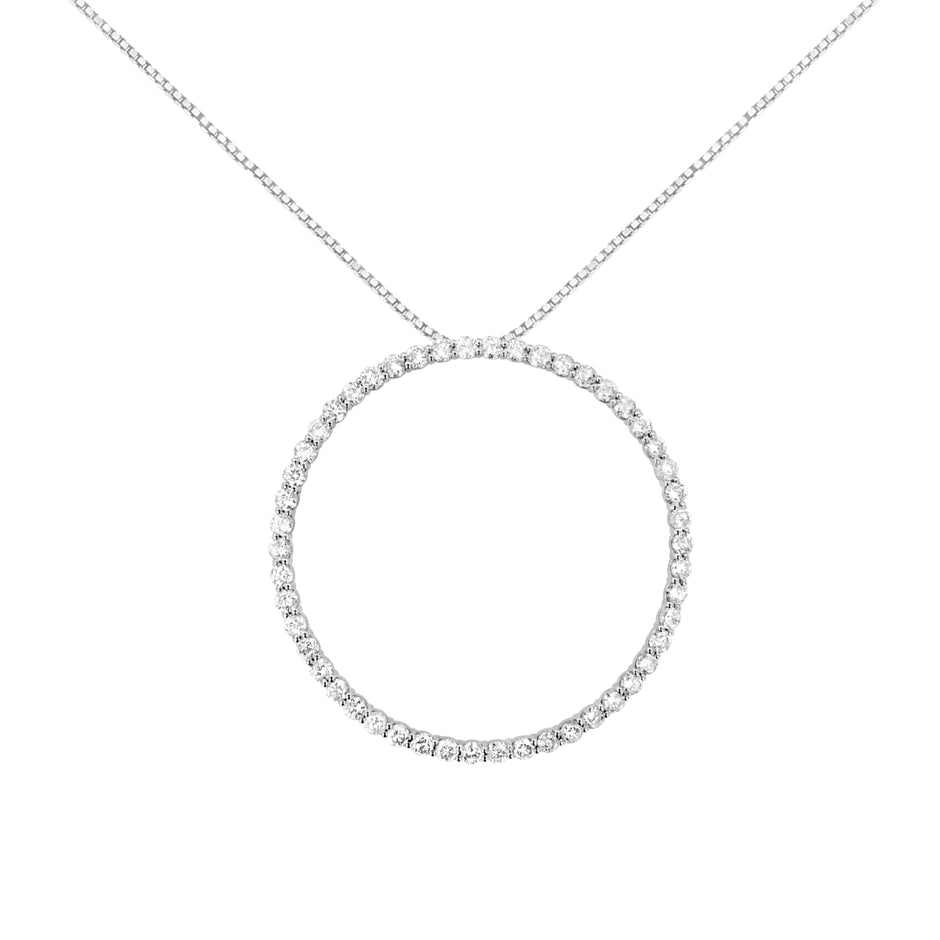 .925 Sterling Silver 4 cttw Prong Set, Round-Cut Diamond Open Circle Hoop 18" Pendant Necklace (J-K Color, I1-I2 Clarity)