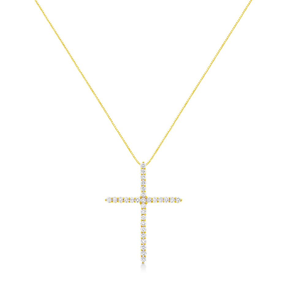10K Yellow Gold Plated .925 Sterling Silver 3.0 Cttw Prong-Set Round Brilliant Cut Diamond Cross 18